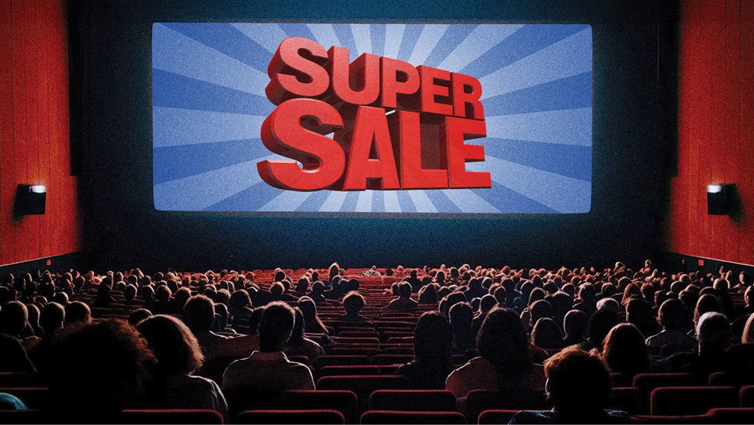 A commercial on a movie screen.