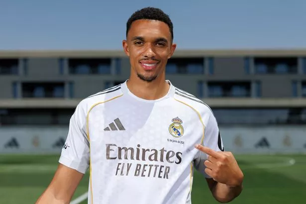 Trent Alexander-Arnold, new player of Real Madrid posing in his presentation at Valdebebas training ground