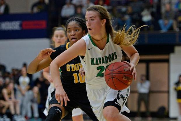 Miramonte's Sabrina Ionescu (20) drives past Bishop O'Dowd's Myah Pace (10) during the third period of their North Coast Section Division 3 girls basketball championship game at McKeon Pavilion in Moraga, Calif., on Saturday, March 5, 2016. (Jose Carlos Fajardo/Bay Area News Group)