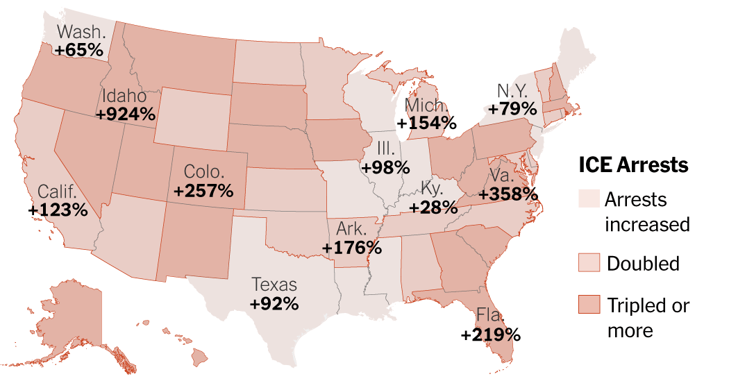 ICE Arrests Have Sharply Risen In Every State Since Trump Took Office