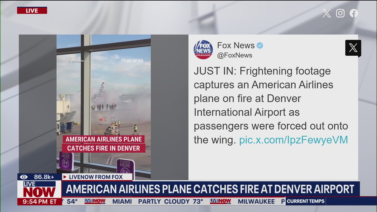 American Airlines plane catches fire in Denver