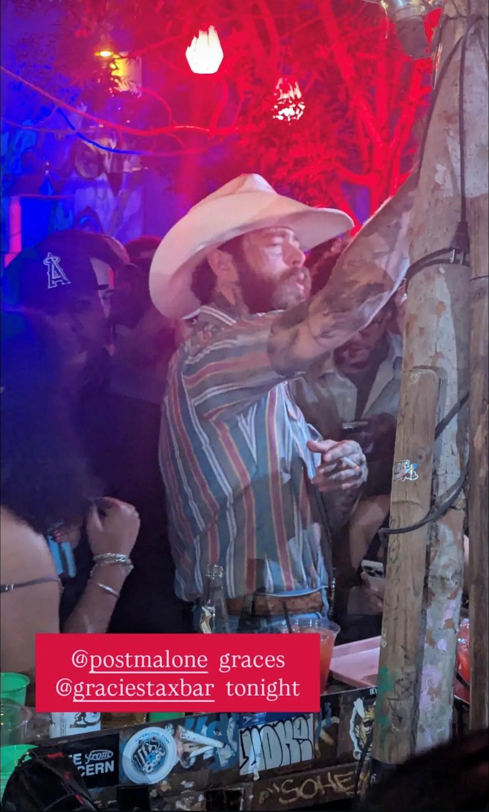 Post Malone at Gracie's Tax Bar in Phoenix on June 21, 2025, after Malone's Big Ass Stadium Tour played State Farm Stadium in Glendale that night.