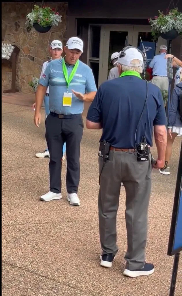 Padraig Harrington going at it with NBC on-course analyst Roger Maltbie. Brett Forrest/X