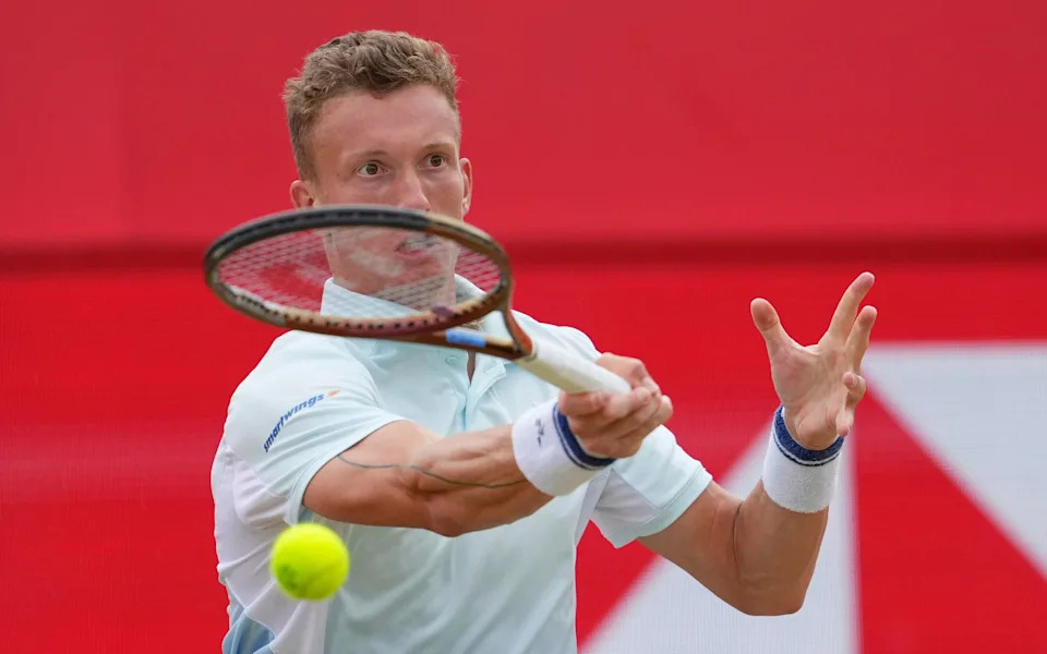 Jiri Lehecka of the Czech Republic plays a return to Carlos Alcaraz of Spain