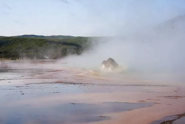 The Grand Prismatic reaches temperatures of 192 degrees, while the boiling point at Yellowstone is about 200 degrees due to its high altitude