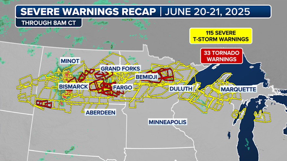 Severe weather alert map from 6/20-6/21.