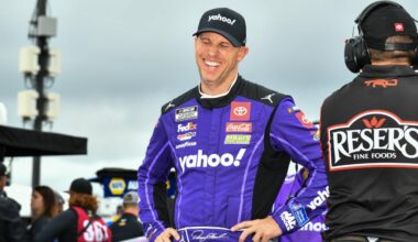 An image of NASCAR driver Denny Hamlin smiling