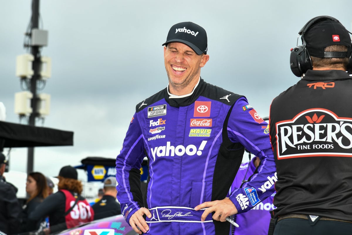 An image of NASCAR driver Denny Hamlin smiling