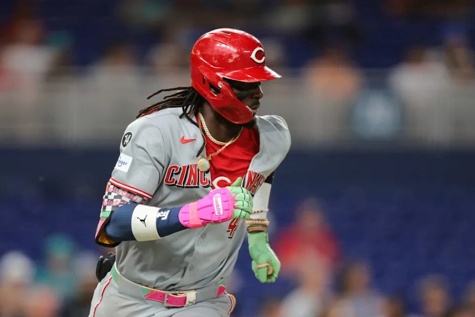 Cincinnati Reds shortstop Elly De La Cruz (44)© Sam Navarro-Imagn Images