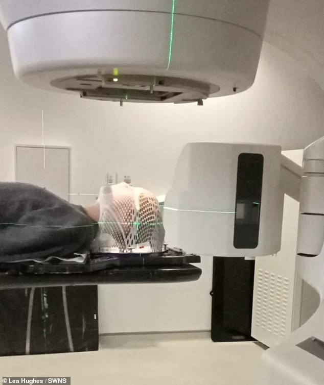 Lea Hughes in hospital during radiotherapy treatment after being diagnosed with stage 4 cancer
