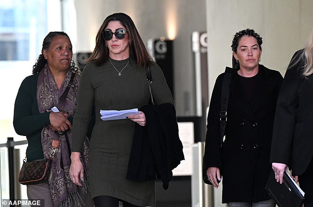 Toolbox murder victim Cory Breton's partner Miranda Parkinson (2nd from left) and his sister Tamara Kazim-Breton (right) are seen leaving the Brisbane Supreme Court in Brisbane