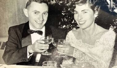 Pictured above is Howard Tucker and his wife of 68 years Sara Siegel on their wedding day in 1957. The couple are very happy together