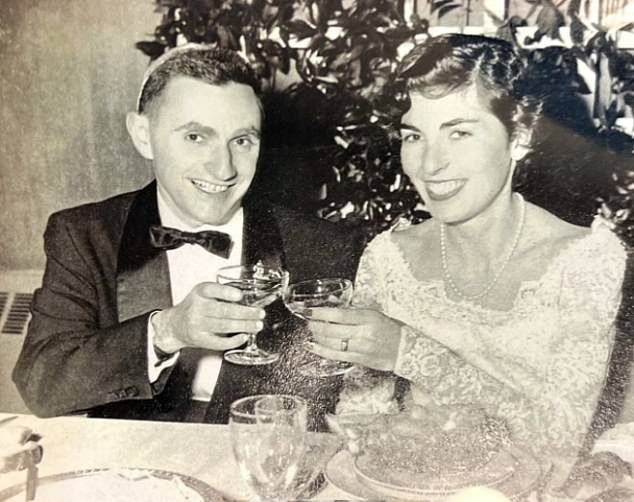 Pictured above is Howard Tucker and his wife of 68 years Sara Siegel on their wedding day in 1957. The couple are very happy together