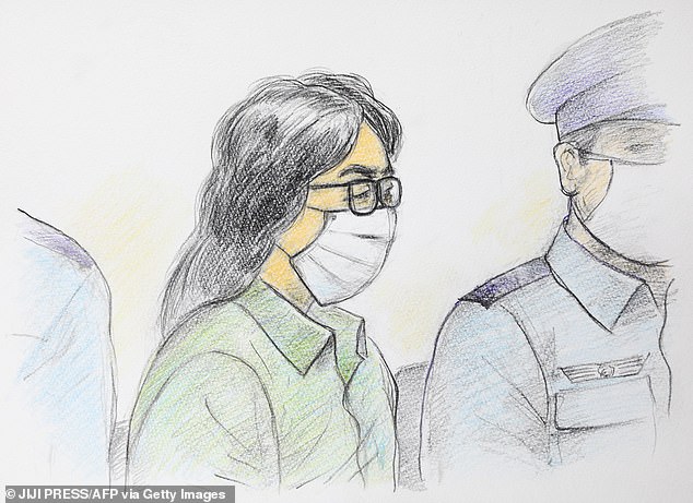 This court sketch drawing created by Masato Yamashita on December September 30, 2020 shows Takahiro Shiraishi (L), at the first trial at Tokyo District Court Tachikawa Branch in Tachikawa, Tokyo