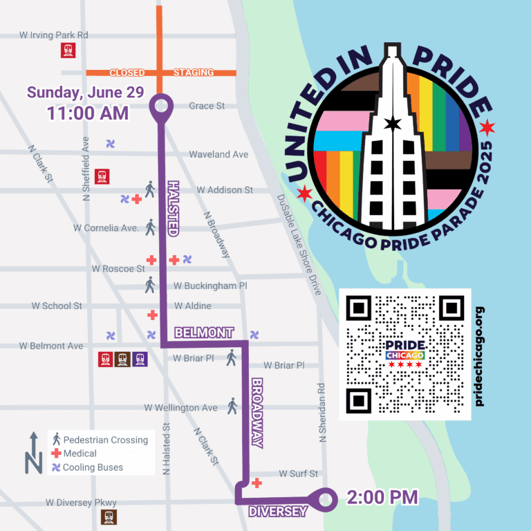A map of the 2025 Chicago Pride Parade. Provided by PRIDEChicago 