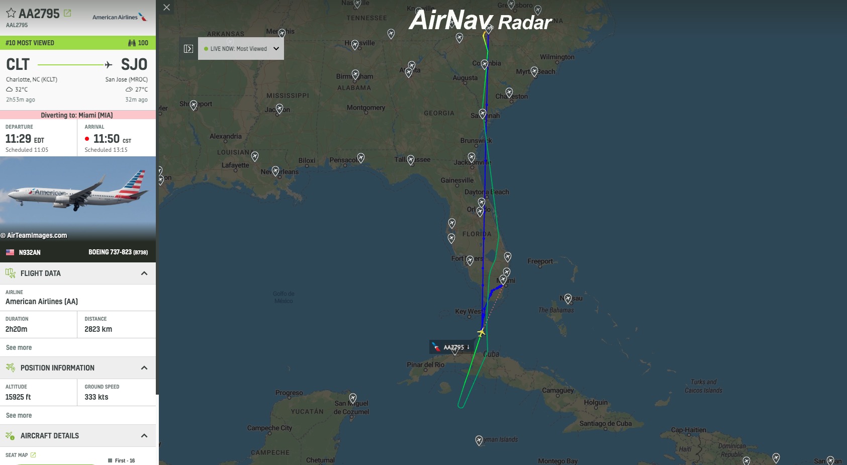 American Airlines flight AA2795 is declaring an emergency and diverting to Miami