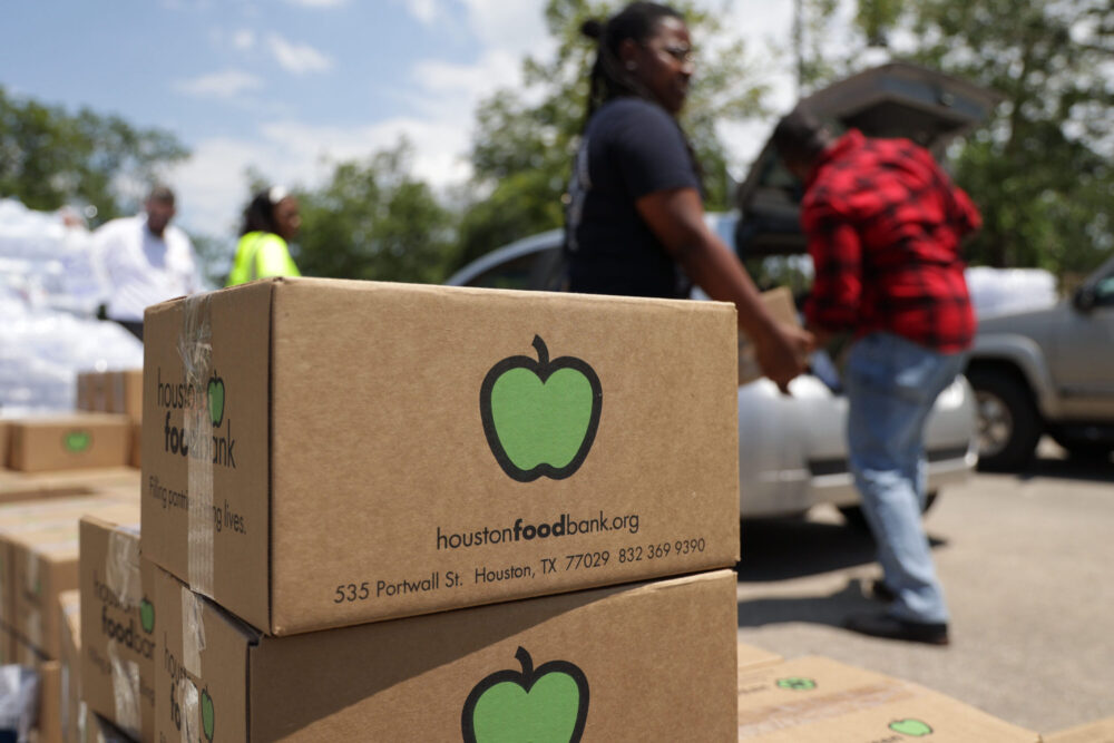 A box of food from the Houston Food Bank.