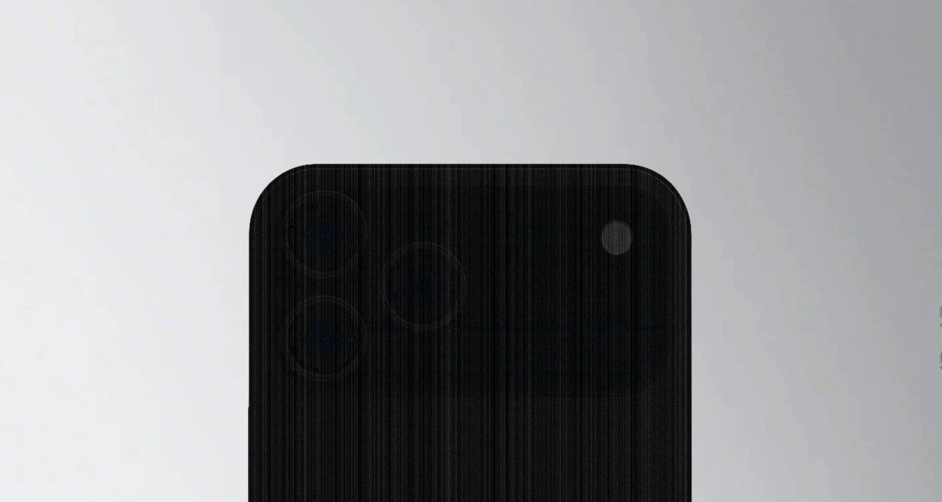 An illustration of the upper half of an iPhone 17 prototype blurred by vertical lines against a light metallic background