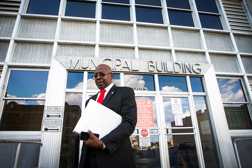 Dallas Mayor Pro Tem Tennell Atkins departs the Dallas Municipal Court after the verdict in...
