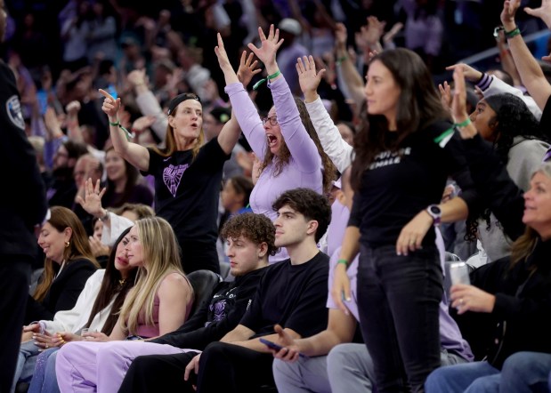 Golden State Valkyries fans cheer during the second quarter of their WBNA game against the New York Liberty at the Chase Center in San Francisco, Calif., on Wednesday, June 25, 2025. (Jane Tyska/Bay Area News Group)