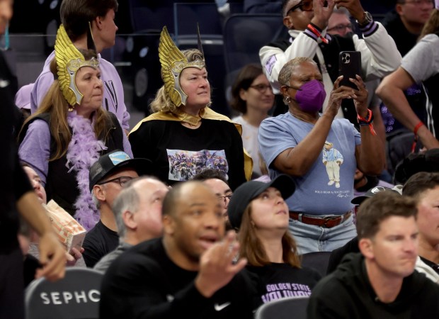 Golden State Valkyries fans watch the action during the fourth quarter of their WBNA game against the New York Liberty at the Chase Center in San Francisco, Calif., on Wednesday, June 25, 2025. (Jane Tyska/Bay Area News Group)