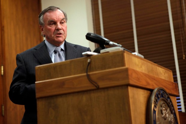 Chicago Mayor Richard M. Daley holds a press conference at Chicago City Hall on June 28, 2010, regarding the Supreme Court's decision on Chicago's handgun ordinance. (José M. Osorio/ Chicago Tribune)