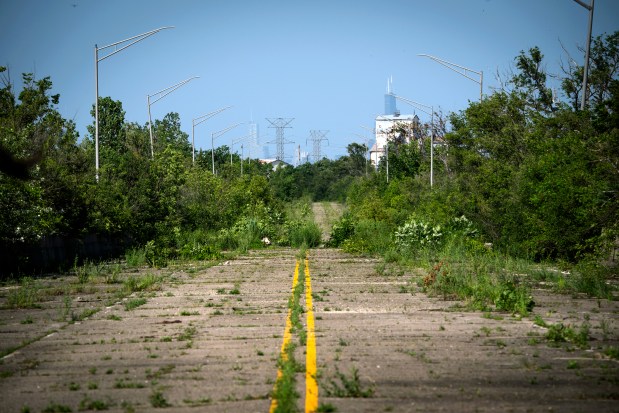 A milelong stretch of Route 66 near Hodgkins, Illinois, that was shut down in 1998 after it became unsafe due to a nearby limestone quarry. (E. Jason Wambsgans/Chicago Tribune)