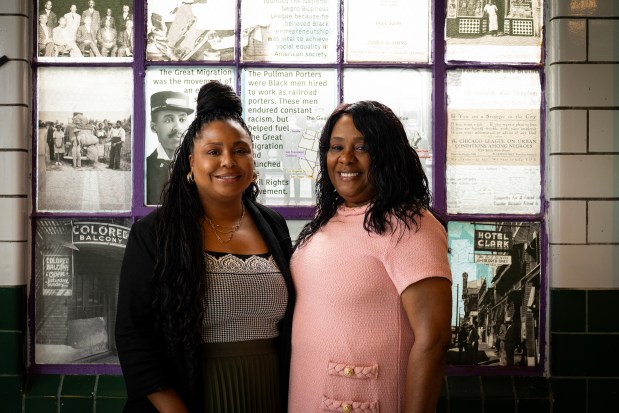 Stacy Grundy, left, and Gina Lathan, founders of the Route History Museum in Springfield, which documents the Black experience on Route 66, June 20, 2025. (E. Jason Wambsgans/Chicago Tribune)