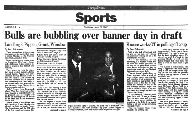 The Chicago Bulls drafted Scottie Pippen in the first round of the NBA draft on June 22, 1987. (Chicago Tribune)