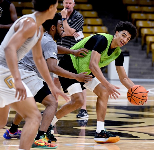 June 18:Andrew Crawford  during CU men's basketball practice on June 18, 2025 in preparation for their trip to Australia(Cliff Grassmick/Staff Photographer)