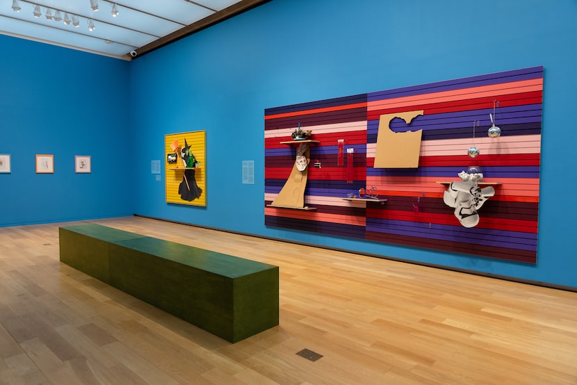 Alex Da Corte’s "slatwall paintings" (L to R): "Haymaker" and "A Time To Kill" at the Modern...