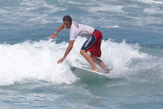 A surfer competes at the 2025 Bro-Am Beachfest (Jon Clark)