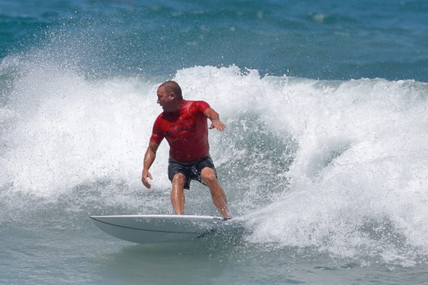 A surfer competes at the 2025 Bro-Am Beachfest (Jon Clark)