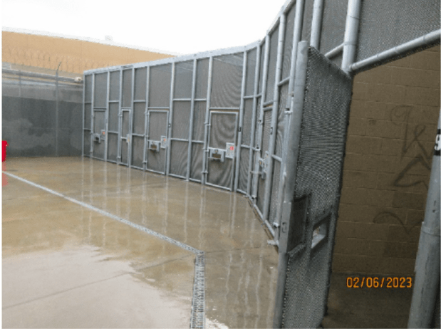 The only way a person can be in the outdoor rec yard at the George Bailey Detention Facility is if they're locked in a metal enclosure. (Courtesy Aaron Fischer)