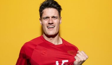 Christian Norgaard of Denmark poses during the official FIFA World Cup Qatar 2022 portrait session on November 17, 2022 in Doha, Qatar.