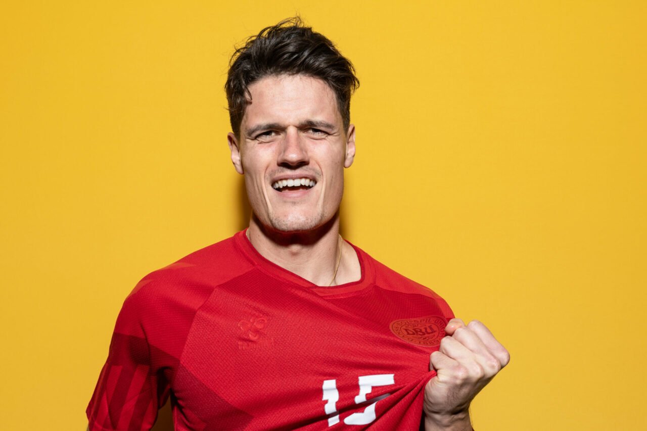 Christian Norgaard of Denmark poses during the official FIFA World Cup Qatar 2022 portrait session on November 17, 2022 in Doha, Qatar.