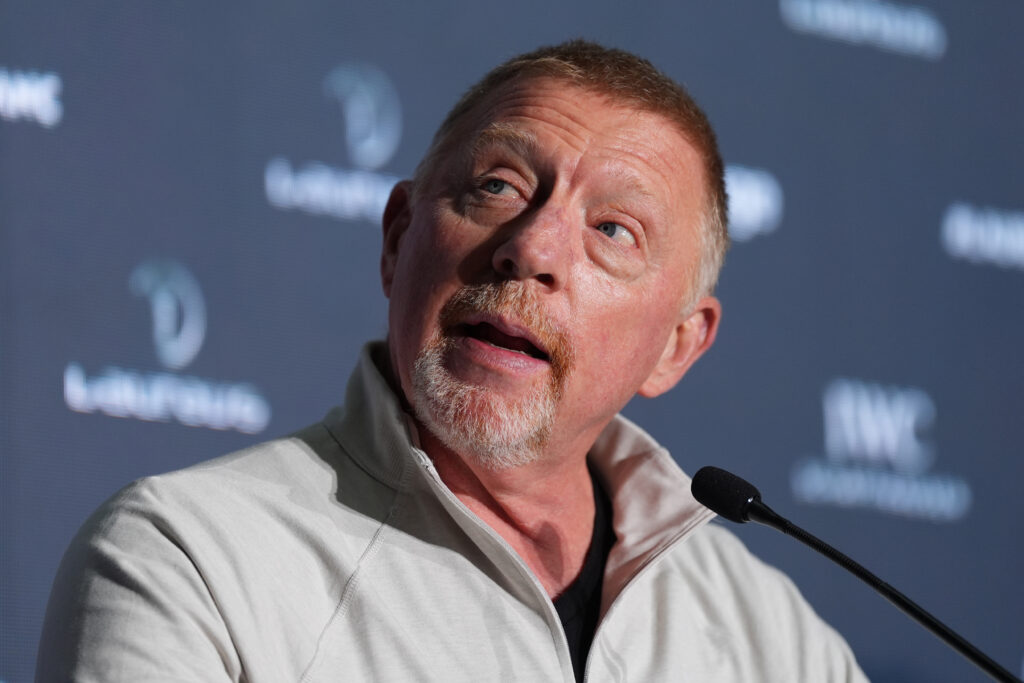 Boris Becker looks on during press conference