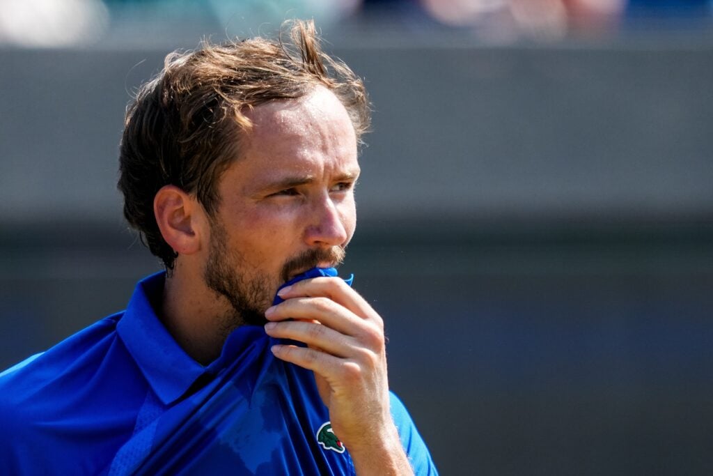Daniil Medvedev reacts during the 2025 Libema Open