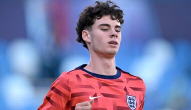 Archie James Frances Gray of England warms up prior to the UEFA European Under-21 Championship 2025 Group Stage match between England and Slovenia ...