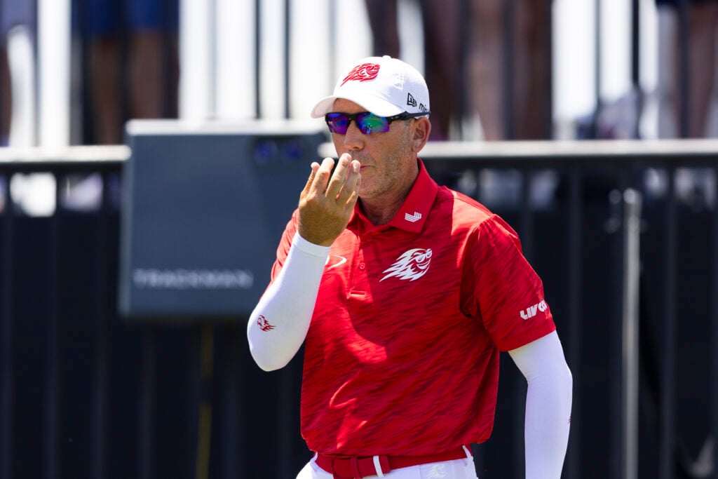 Sergio Garcua looks on during day two at LIV Golf Dallas