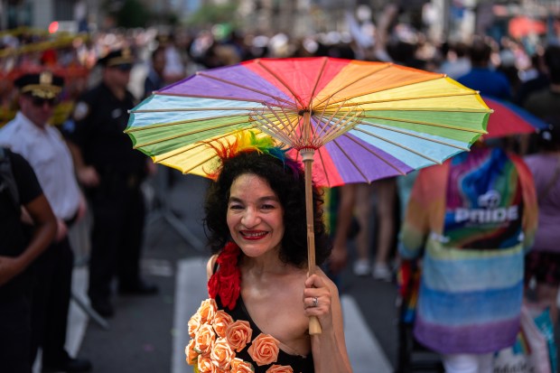 NEW YORK, NEW YORK - JUNE 29: People take part in the 2025 NYC Pride March on June 29, 2025 in New York City. The annual Pride parade is expected to draw more than a million people for the largest Pride event in North America. It will feature 60 floats and over 75,000 marchers. (Photo by Adam Gray/Getty Images)