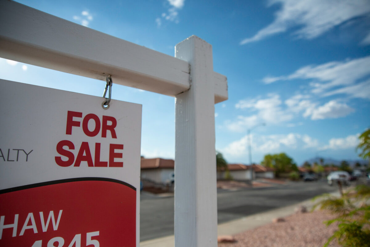A for sale sign outside a home listed at $340,000 as seen in Henderson on July 29, 2021.