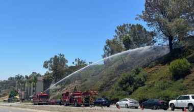 Firefighters quickly put out small Clairemont brush on embankment