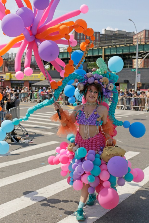 Paradegoers dressed in all types of aquatic themed costumes, march and perform in the 43rd Annual Coney Island Mermaid Parade in Brooklyn New York on June 21, 2025. (Photo by Andrew Schwartz)