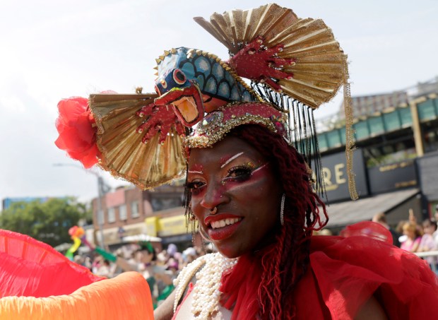 Paradegoers dressed in all types of aquatic themed costumes, march and perform in the 43rd Annual Coney Island Mermaid Parade in Brooklyn New York on June 21, 2025. (Photo by Andrew Schwartz)
