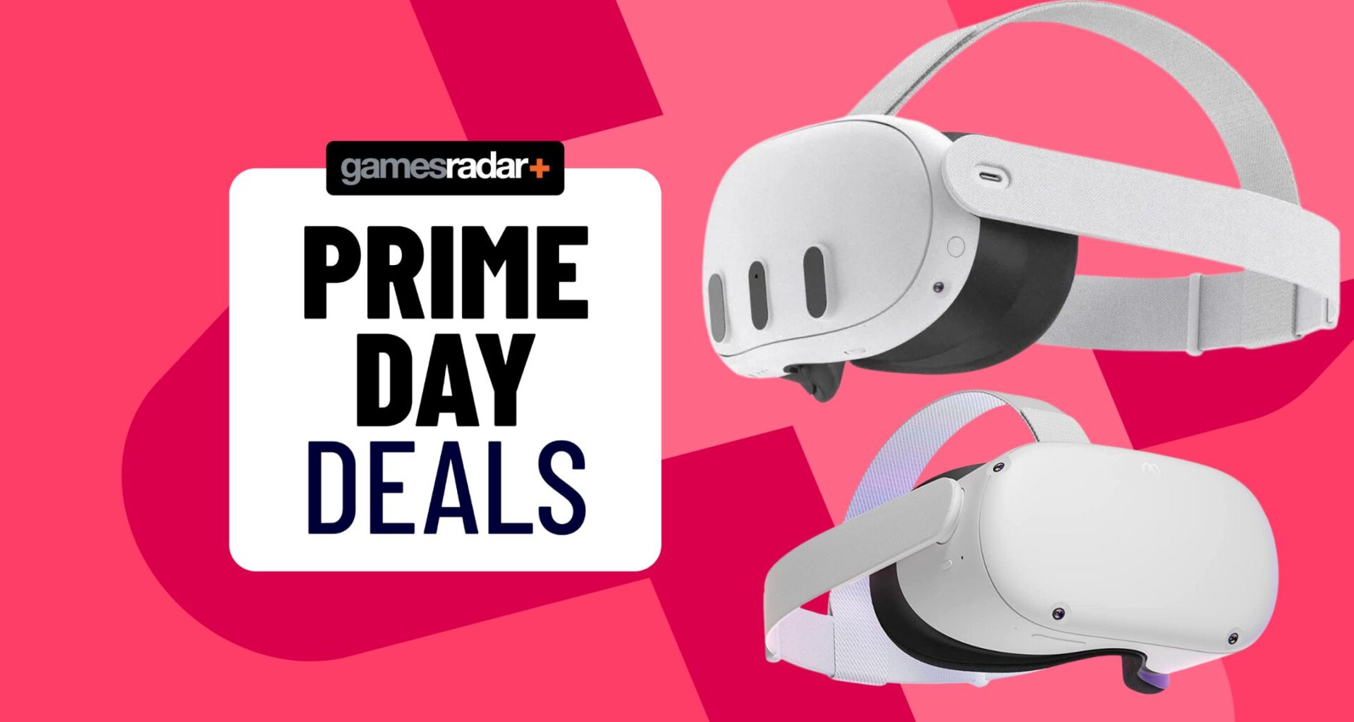 Prime Day deals stamp over a Meta Quest 2 and 3 image, on top of a pink background