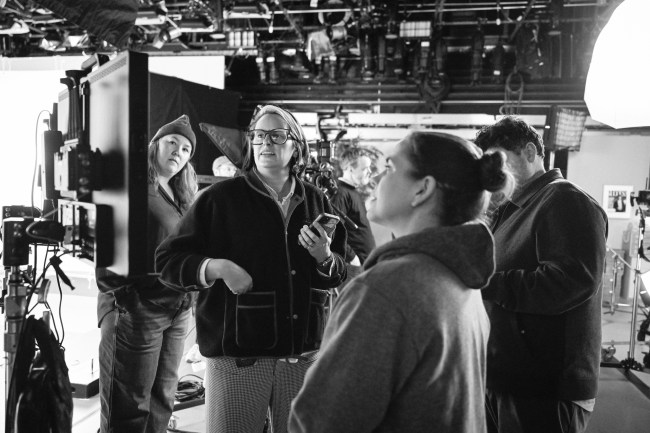 Black and white photo showing the production crew of 'The Tonight Show' looking at a video monitor