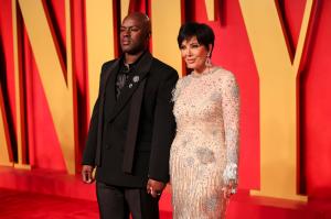 Corey Gamble and Kris Jenner at the 2024 Vanity Fair Oscar Party held at the Wallis Annenberg Center for the Performing Arts on March 10, 2024 in Beverly Hills, California.