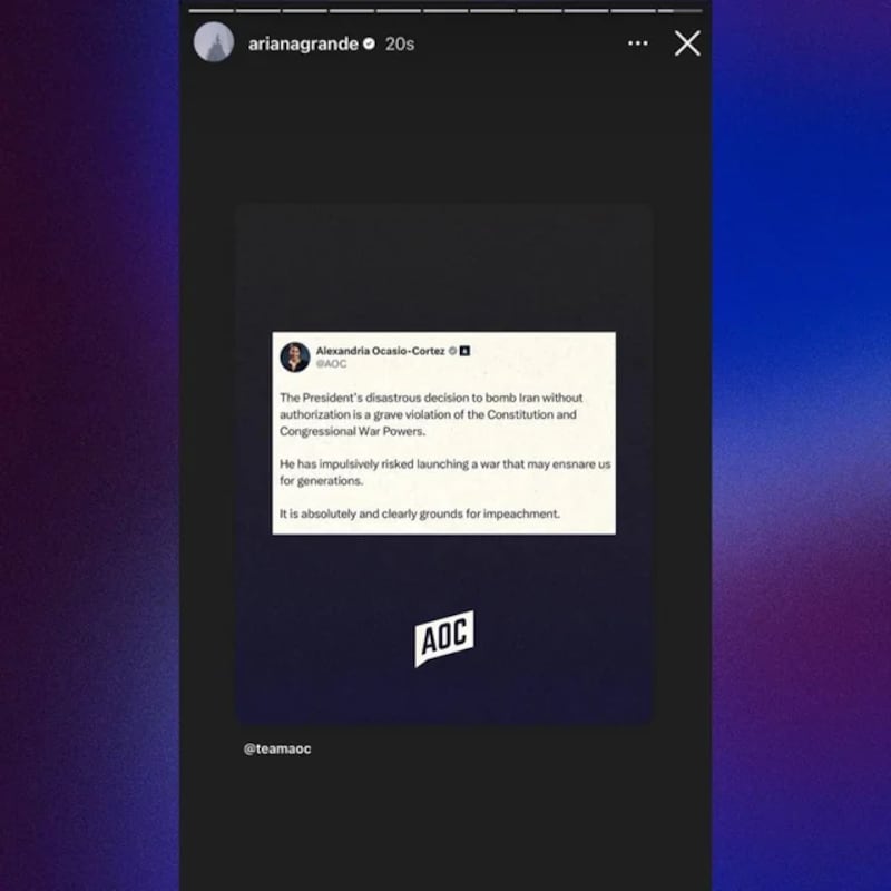 Ariana Grande reposts AOC's call to impeach Donald Trump.