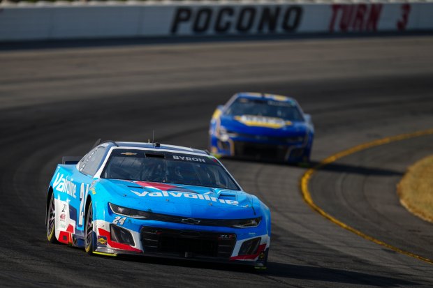 William Byron drives through Turn 3 during a NASCAR Cup...